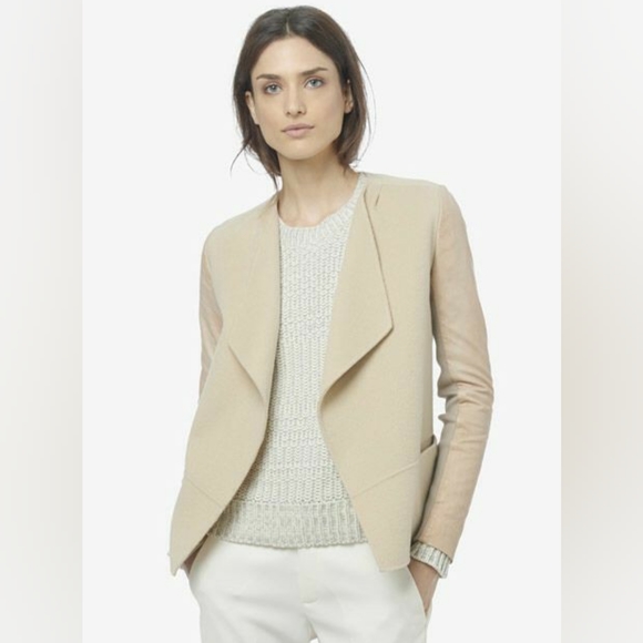 VINCE | Wool Jacket with Leather Sleeves - Picture 4 of 16